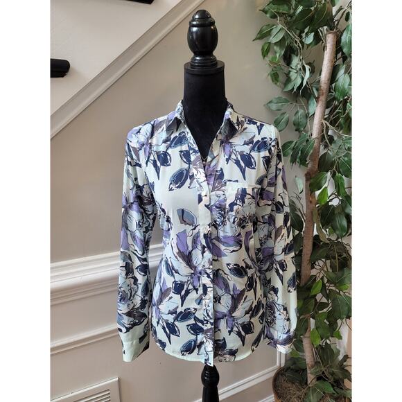 The Limited Button Up Blouse Women's Small Multicolor Floral Long Sleeve Stretch - Picture 1 of 11